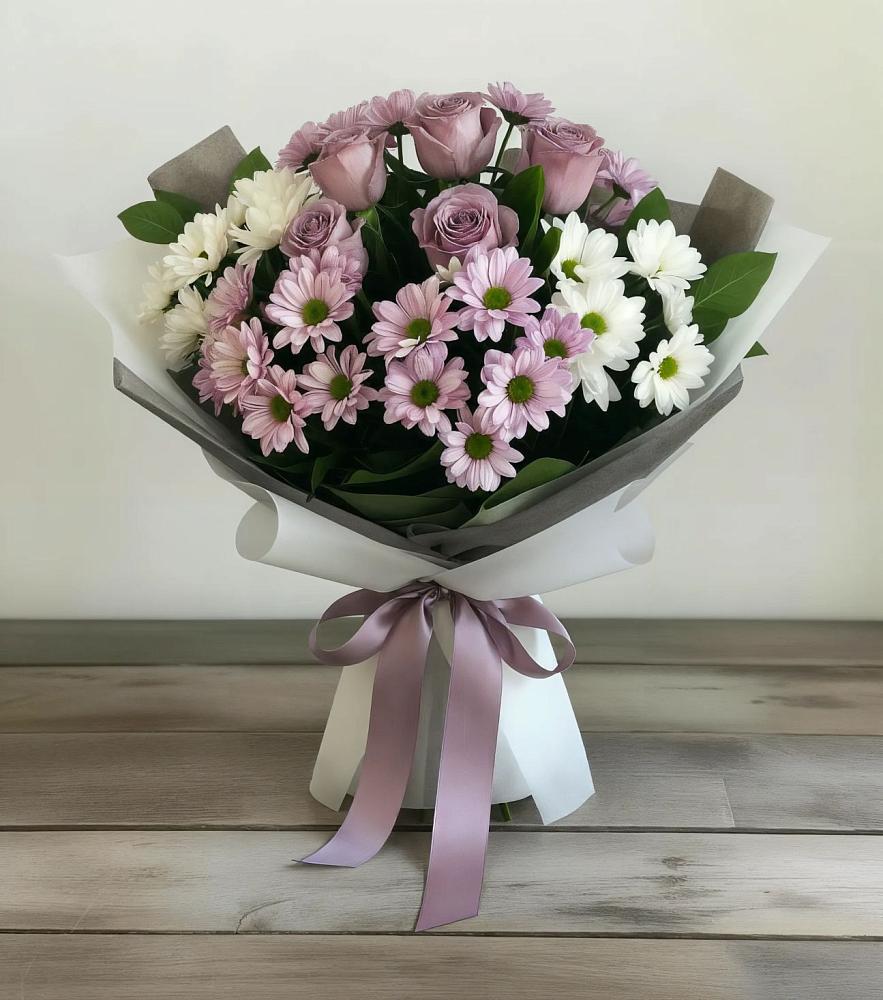 Букет цветов из: Хризантемы и Розы в Третьяках