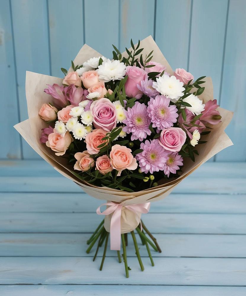 Букет цветов из: Хризантемы, Розы и Альстромерии в Третьяках