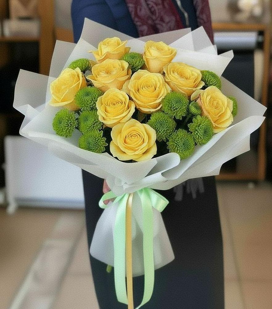 Букет цветов из: Хризантемы и Розы в Третьяках