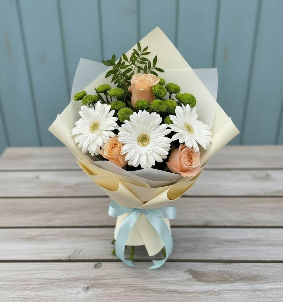 Букет цветов из: Герберы, Розы и Хризантемы в Третьяках