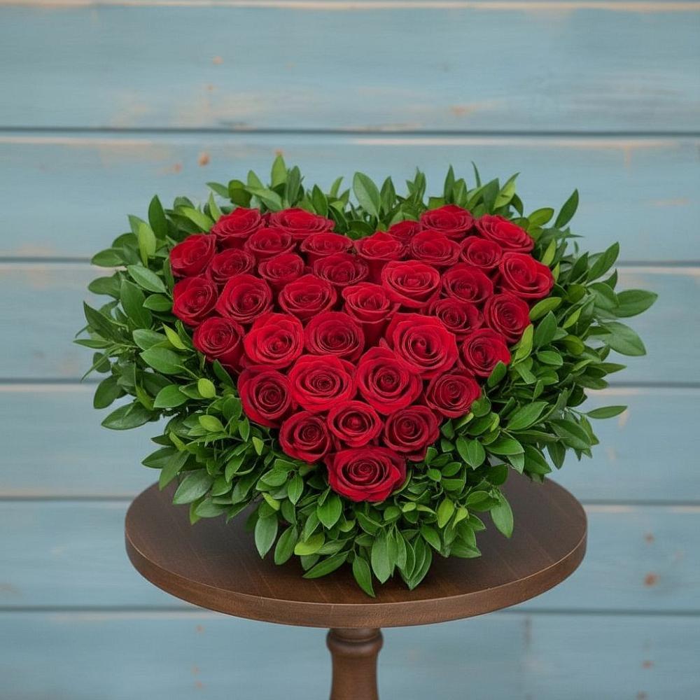 Цветочная композиция из Розы в виде сердца в Третьяках