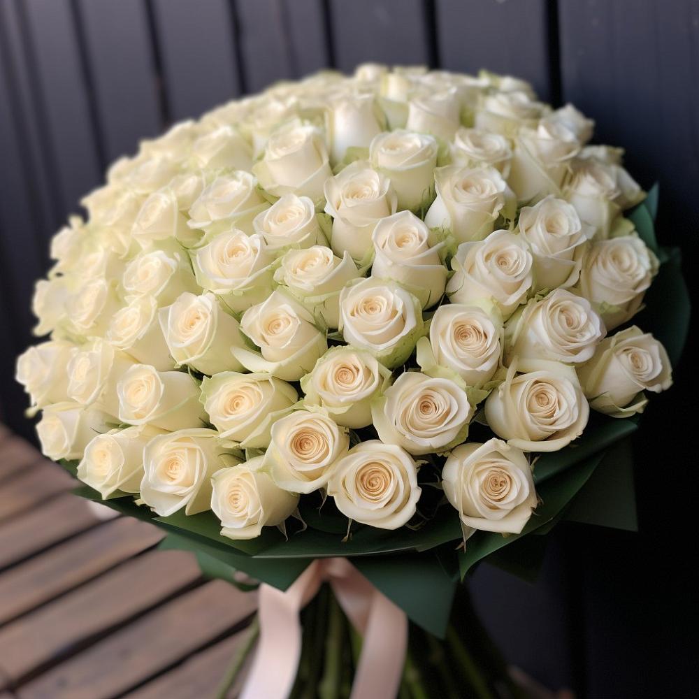 Букет 101 Белая роза Крем де ля Крем в Третьяках