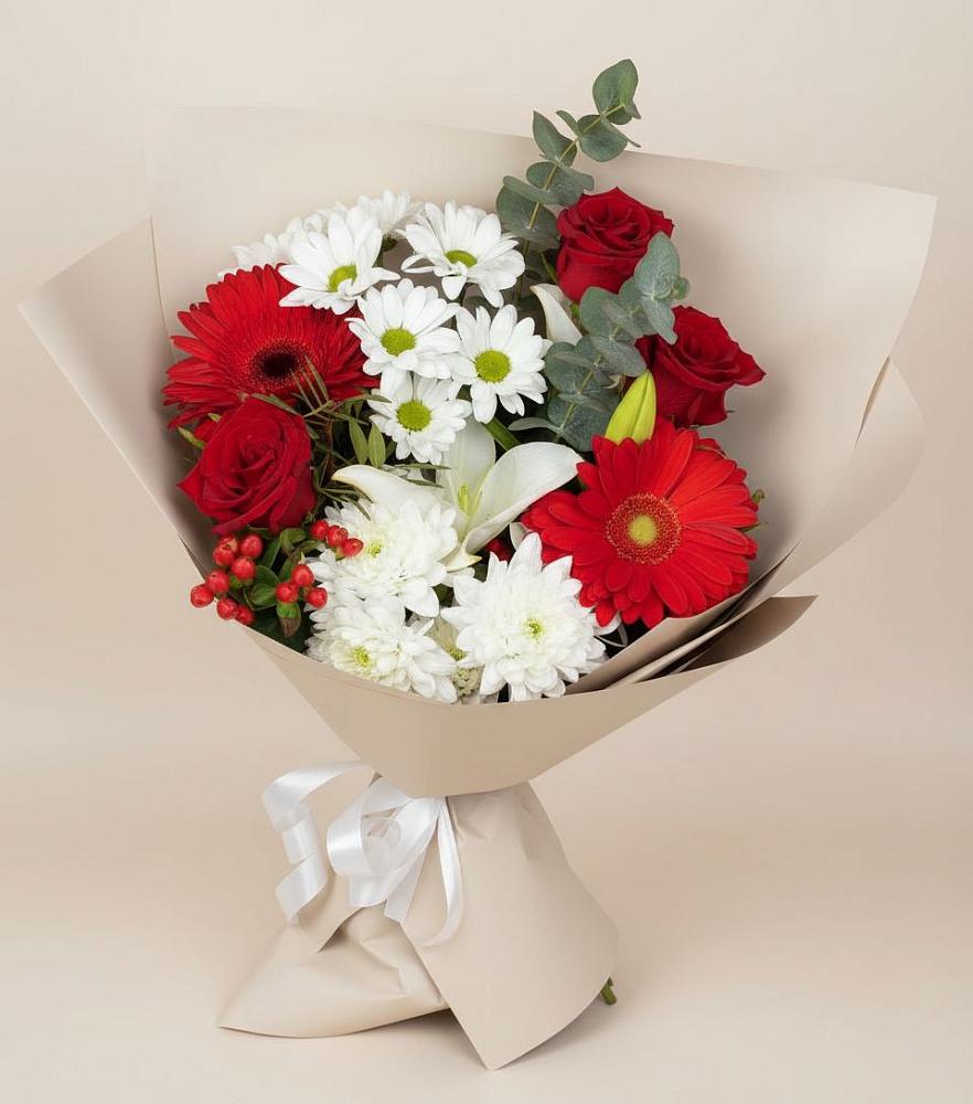 Букет цветов из: Розы, Хризантемы, Герберы и Лилии в Третьяках