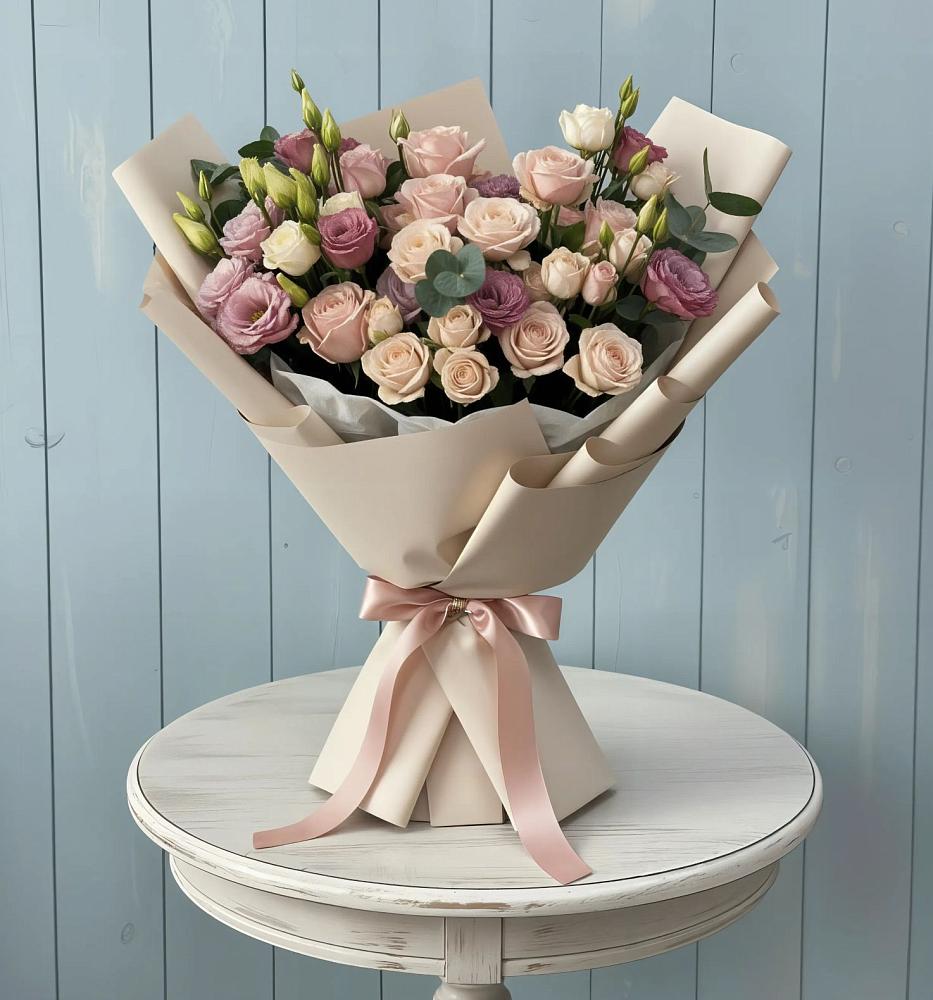 Букет цветов из: Розы и Лизиантусы в Третьяках