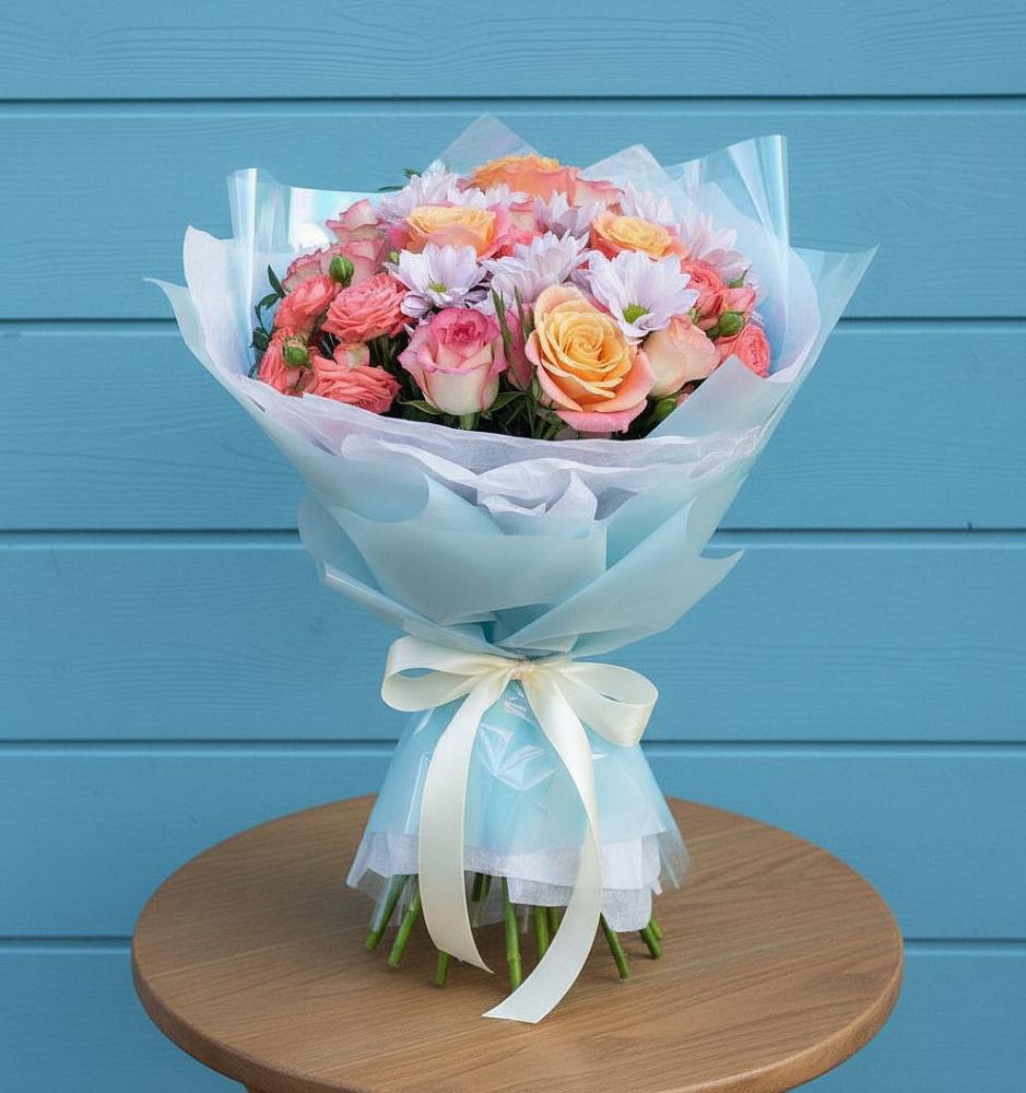 Букет цветов из: Хризантемы и Розы в Третьяках