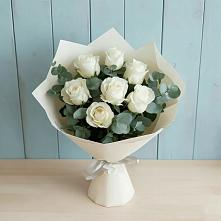 Букет Белые розы в Эвкалипте в Третьяках