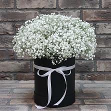 Цветочная композиция из Гипсофила в шляпной коробке в Третьяках